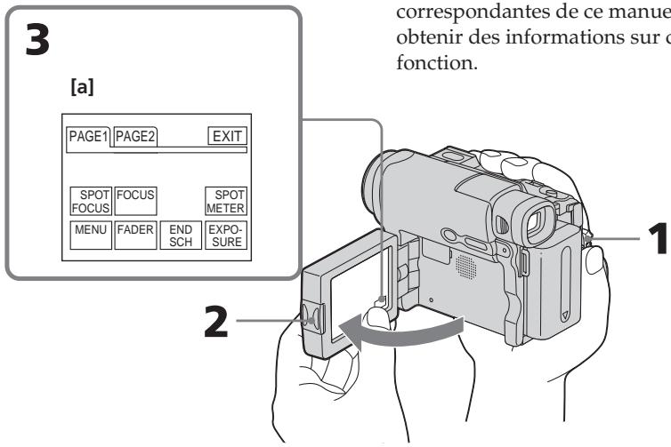 3 [a] PAGE1 PAGE2 EXIT SPOT FOCUS FOCUS SPOT METER MENU FADER END SCH EXPOSURE 1 2 correspondantes de ce manue obtenir des informations sur o fonction.
