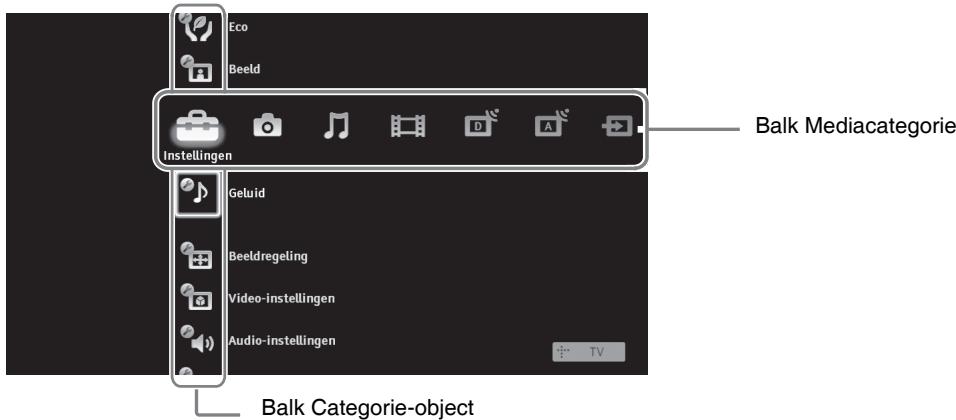 Eco Beeld Instellingen Geluid Beeldregeling Video-instellingen Audio-instellingen Balk Mediacategorie Balk Categorie-object
