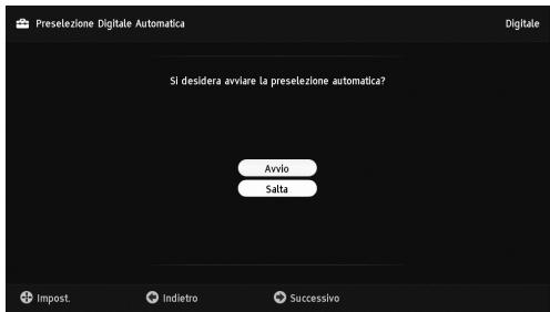 Preselezione Digitale Automatica Sì desidera avviare la preselezione automatica? Avvio Salta Impost Indietro Successivo