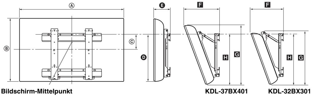 SONY KDL-37BX401 - Tabelle der Fernsehgeräte-Installationsabmessungen - 1