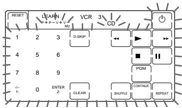 RESET LEARN VCR 3 CD 1 2 3 D.SKIP 4 5 6 7 8 9 PGM 0 ENTER CLEAR SHuffle CONTINUE REPEAT