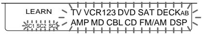 LEARN SC1 SC2 SC3 TV VCR123 DVD SAT DECKAB AMP MD CBL CD FM/AM DSP
