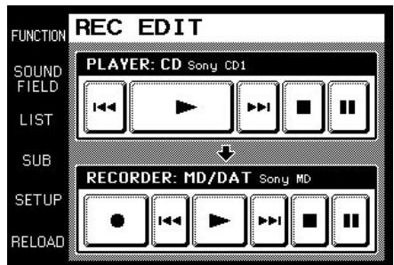 SONY RM-TP501E - Touchez l'écran pour sélectionner l'enregistreur (dans notre exemple, MD/DAT). - 1
