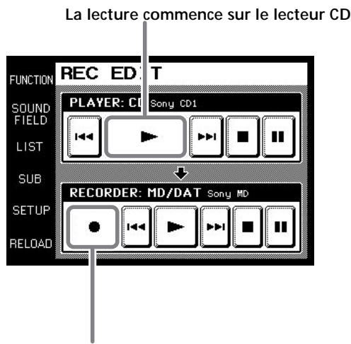 SONY RM-TP501E - Touchez l'écran pour sélectionner l'enregistreur (dans notre exemple, MD/DAT). - 2