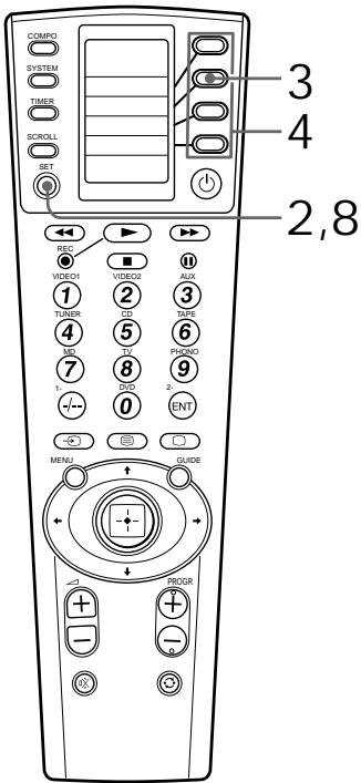 COMPO SYSTEM TIMES SCROLL SET REC VIDEO1 1 TUNER 4 5D 7 1- VIDEO2 2 CD 5 TV 8 DVD 0 AUX 3 TIME 6 PHOQ0 9 2- ENT MENU GUIDE PROGR -