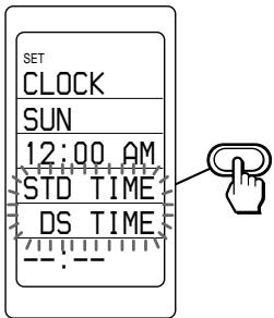 SET CLOCK SUN 12:00 AM STD TIME DS TIME ---:---