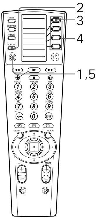 COMP0 SYSTEM TIMER SCROLL SET 2 3 4 1,5 VIDEO1 TUNER MILK 1- MENU + - VIDEO2 CD TV 8 DQO + - AUX TAPE PHOTO ENT BUIDE + - BUDG