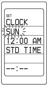 SET CLOCK SUN 12:00 AM STD TIME -- - : -