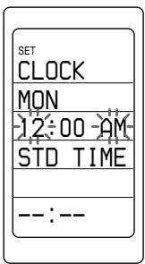 SET CLOCK MON 12:00 AM STD TIME --:--