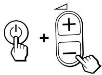 Diagram showing a hand pressing a button with an '+' and minus sign, alongside a separate icon of a plus sign.