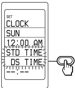 SET CLOCK SUN 12:00 AM STD TIME DS TIME --:--