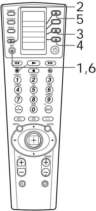 COMPO SYSTEM TIMER SCROLL SET 2 5 3 4 1,6 VIDEO1 VIDEO2 AUX 1 TENDER CD TAX 4 ID 5 TV 6 7 8 PHOTO 9 1- DVD 2 ENT 0 MENU GUIDE + + - + + - PROGR