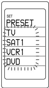 SET PRESET TV SAT1 VCR1 DVD