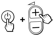 Diagram showing a hand pressing a button next to a plus/minus interface with an arrow, indicating action or operation.