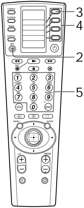 COMPO SYSTEM TIMER SCROLL SET REC 1 TUNES 2 CO 3 TACE 4 DO 5 10 6 PRADO 7 8 9 DDD 0 ENT MENU GUIDE 3 4 2 5