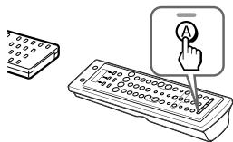 Diagram showing a computer with a finger pointing at the button labeled 'A', alongside an illustration of a keyboard and a separate image of a rectangular object.