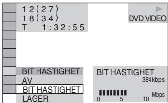 1 2 (27) 1 8 (34) T 1:32:55 DVD VIDEO BIT HASTIGHET AV BIT HASTIGHET LAGER BIT HASTIGHET 384 kbps 0 5 10 Mbps