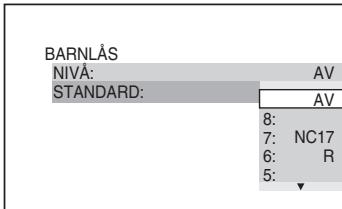 BARNLÄS NIVÄ: AV STANDARD: AV 8: 7: NC17 6: R 5: ▼