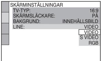 SKÄRMINSTÄLLNINGAR TV-TYP: 16:9 SKÄRMSLÄCKARE: PÅ BAKGRUND: INNEHÄLLSBILD LINE: VIDEO VIDEO S VIDEO RGB