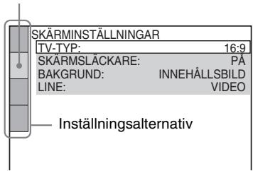 SKÄRMINSTÄLLNINGAR TV-TYP: 16:9 SKÄRMSLÄCKARE: PA BAKGRUND: INNEHÅLLSBILD LINE: VIDEO Inställningsalternativ