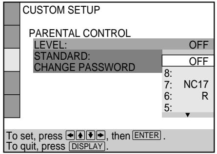 SONY DVP-S345 - Select "LEVEL" using ↑/↓, then press →. - 1