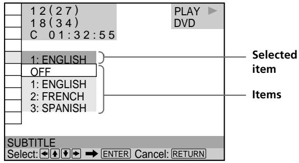 SONY DVP-S345 - Select the item you want using ↑/↓. - 1