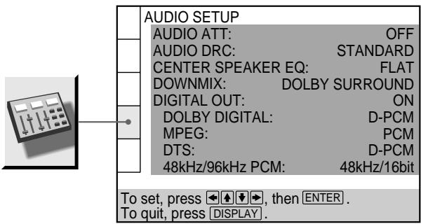 SONY DVP-S745D - Settings for the Sound (AUDIO SETUP) - 1