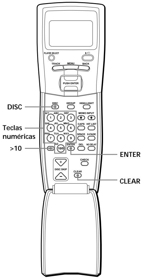 PLAYER SELECT 1/3 TRACK MENU BACK PUSH ENTER DISC GROUP HIGH-LIGHT A7 ABC DEF MEMO INPUT 1 2 3 + GH JKL MNO CAPS HIT LIST 4 5 6 PRS TUV WXY SPACE X-FADE 7 8 9 102 ENTER DEL NO ODELAY 10/0 DISC SKIP CHECK - Clear TECLAS NUMÉRICAS >10 ENTER CLEAR