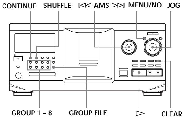 CONTINUE SHUFFLE AMS MENU/NO JOG GROUP 1 - 8 GROUP FILE CLEAR