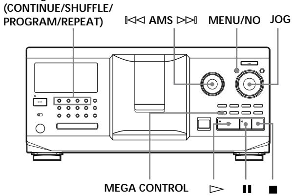 (CONTINUE/SHUFFLE/ PROGRAM/REPEAT) ↔ AMS >> MENU/NO JOG MEGA CONTROL ▷ || ■