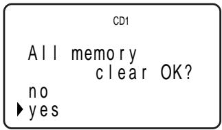 SONY CDP-CX555ES - Wenn Sie alle gespeicherten Daten löschen wollen, stellen Sie den Cursor auf „yes“ und drücken dann auf den Easy-Scroll-Schalter. - 1