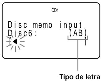 CD1 Disc memo input Disc6: (AB) Tipo de letra