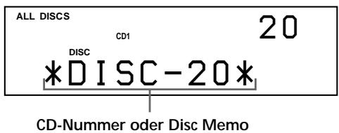 ALL DISCS CD1 20 *DISC - 20* CD-Nummer oder Disc Memo