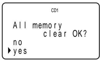 SONY CDP-CX555ES - Se quiser apagar todos os dados memorizados, mova o cursor para “yes”, e carregue na tecla de deslocação. - 1