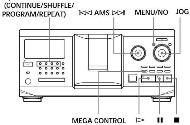 (CONTINUE/SHUFFLE/ PROGRAM/REPEAT) AMS MENU/NO JOG MEGA CONTROL