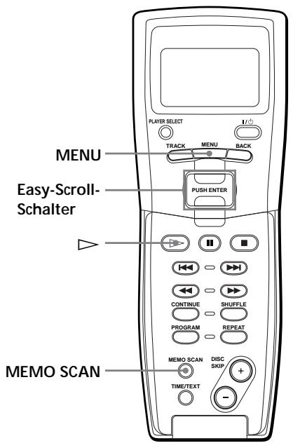 PLAYER SELECT U/O TRACK MENU BACK MENU EASY-ROLL- SCHALTER PUSH ENTER CONTINUE SHUFFLE PROGRAM REPEAT MEMO SCAN DISC SKIP TIME/TEXT MEMO SCAN