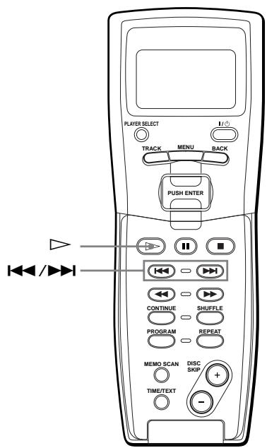 PLAYER SELECT 1/(1) TRACK MENU BACK PUSH ENTER CONTINUE SHUFFLE PROGRAM REPEAT MEMO SCAN DISC SKIP TIME/TEXT -