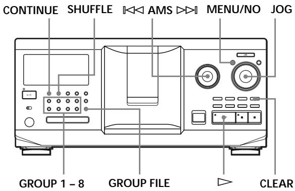 CONTINUE SHUFFLE AMS MENU/NO JOG GROUP 1 - 8 GROUP FILE CLEAR