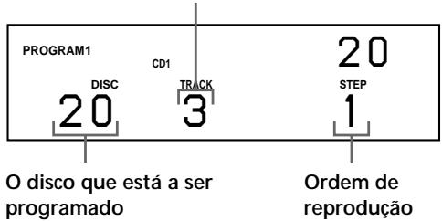 PROGRAM1 20 CD1 TRACK 3 20 STEP 1 O disco que está a ser programado Ordem de reprodução