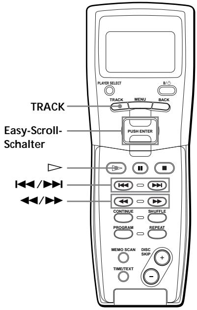 PLAYER SELECT 1/0 TRACK MENU BACK PACK EASY-Scroll- Schalter PUSH ENTER CONTINUE SHUFFLE PROGRAM REPEAT MEMO SCAN DISC SKIP TIME/TEXT +