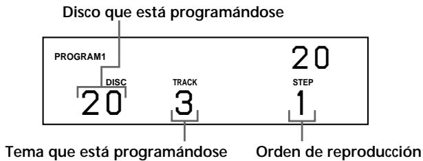 Disco que está programándose PROGRAM1 DISC 20 TRACK 3 20 STEP 1 Tema que está programándose Orden de reproducción