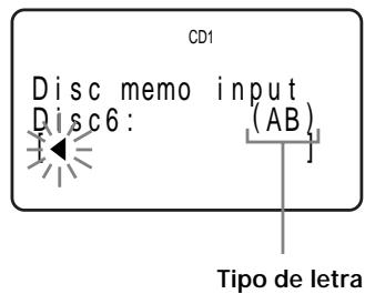 CD1 Disc memo input Disc6: (AB) Tipo de letra