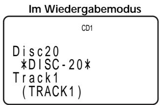 Im Wiedergabemodus CD1 Disc20 *DISC-20* Track1 (TRACK1)