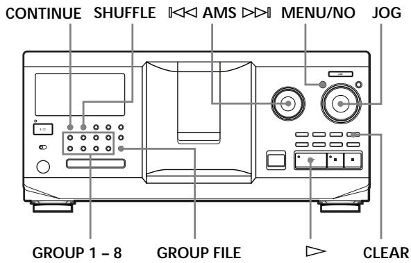 CONTINUE SHUFFLE AMS MENU/NO JOG GROUP 1 - 8 GROUP FILE CLEAR