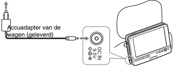 SONY DVP-FX875 - Sluit de accu adapter van de wagen aan op de sigarettenaansteker aansluiting en de DC IN aansluiting van de speler. - 1