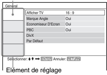 SONY DVP-FX875 - Appuyez sur ↑/↓ pour selectionner l'élément souhaïté et appuyez sur ENTER : « Général », « Reglage Audio », « Choix De La Langue » ou « Controle Parental », puis appuyez sur ENTER. - 1