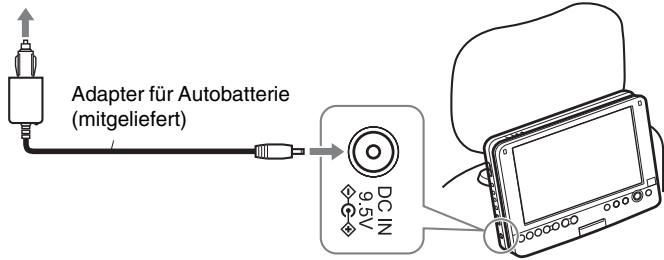 SONY DVP-FX875 - Verbinden Sie den Adapter für die Autobatterie mit dem Zigarettenanzünder und der Buchse DC IN des Players. - 1