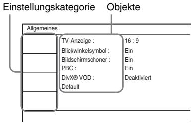 SONY DVP-FX950 - Drücken Sie auf ↑/↓, um „Einstellungen“ auszuwahlen und drücken Sie auf ENTER. - 1