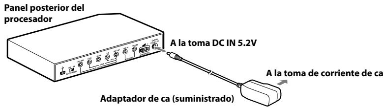 Panel posterior del procesador A la toma DC IN 5.2V Adaptador de ca (suministrado) A la toma de corriente de ca