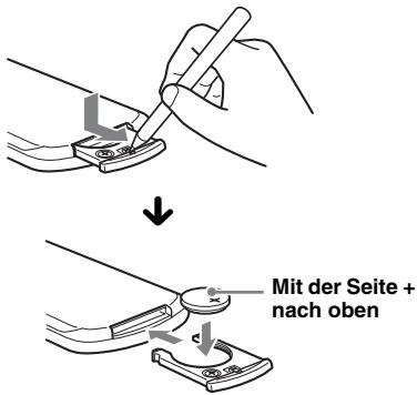 SONY DSX-S100, DSX-S300 - Austauschen der Lithiumbatterie der Kartenfernbedienung - 1